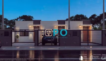 Casa geminada com 61m² de área privativa à venda na Rua Nilo Fachini, nº 32 - Bairro Meia Praia, Navegantes / SC.