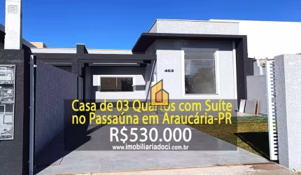 Casa com 3 dormitórios à venda, 70 m² por R$ 530.000,00 - Passauna - Araucária/PR