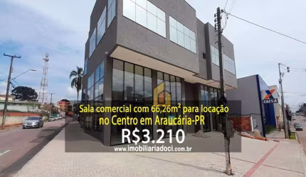 Sala comercial com 66,26m² no Centro em Araucária-PR  - Locação por R$3.210,00