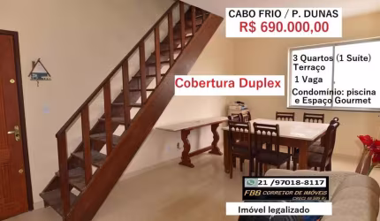Cobertura para Venda em Cabo Frio, Praia das Dunas, 4 dormitórios, 1 suíte, 3 banheiros, 1 vaga
