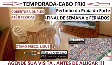 Cobertura Duplex para Temporada em Cabo Frio, Braga, 2 dormitórios, 1 suíte, 3 banheiros, 1 vaga