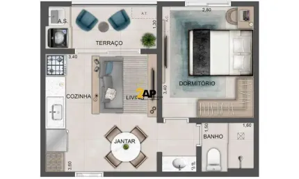 Apartamento à venda em São Paulo-SP, no bairro Instituto de Previdência, com 1 quarto, 1 sala e 35,00 m² de área.
