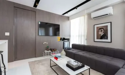 Apartamento para locação na Vila Nova Conceição, SP: 1 quarto, 1 suíte, 2 salas, 2 banheiros, 2 vagas de garagem, 74m².