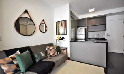 Apartamento à venda com mobília completa em Pinheiros, São Paulo-SP: 1 quarto, 1 sala, 1 banheiro, 1 vaga, 49m² de área.