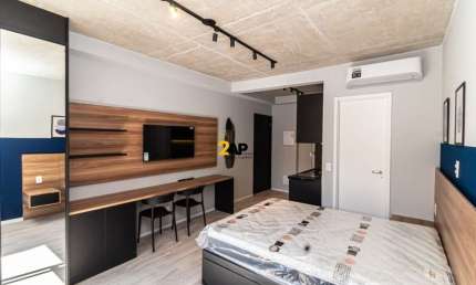 Studio novo e mobiliado em Moema: Apartamento de 1 quarto à venda ou locação na Indianópolis, São Paulo-SP.