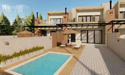 SOBRADO ALTO PADRÃO, COM 3 QUARTOS, SENDO 2 NO PISO TÉRREO, CHURRASQUEIRA, TERRAÇO (COM ESPERA PARA PISCINA). HÁ 450 METROS DA PRAIA.