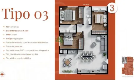 Apartamento com 3 quartos à venda na Rua Gerônimo de Souza, 167, Gravata, Navegantes