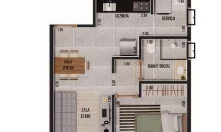 Apartamento à venda no Residencial Otto em Nova Ribeirânia, Ribeirão Preto-SP: 1 quarto, 2 salas, 1 banheiro, 1 vaga, 43.860 m². Conheça com a Quer Imóvel!