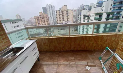 2 dorms, Mobiliado, Sacada Gourmet, Ocian, Praia Grande - Cód: ACT2361