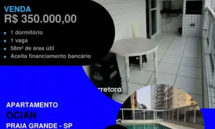 OLHA ISSO - BAIXOU!! NA QUADRA DO MAR - 1 DORM DE 58M² DE 385 MIL POR 350 MIL!!