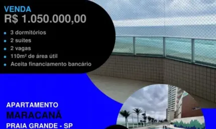 FRENTE MAR COM VISTA TOTAL!! 3 DORMS COM 2 VAGAS E SACADA GOURMET!