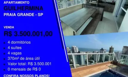 TÁ LINDA VIU!! COBERTURA DUPLEX MOBILIADA COM 4 SUÍTE E 4 VAGAS * GUILHERMINA