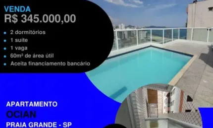 Psiu este baixou! de 360 mil por 345 mil 2 dorms piscina na cobertura na quadra do mar!
