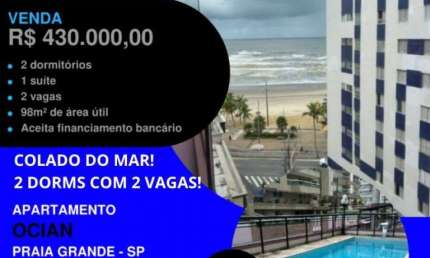 JÁ VIU ESTE? 50 METROS DO MAR APÊ 2 DORMS GRANDE COM VISTA + 2 VAGAS + LAZER POR APENAS...
