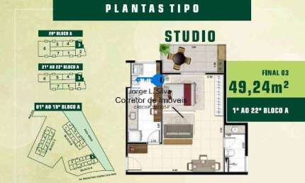 Studios de 49,24m2 e 57,59m2  1 vaga  venda e Locação com opção de compra!