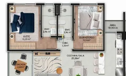 Apartamento cobertura 2 dormitórios sendo 1 suíte, no centro em navegantes sc.
