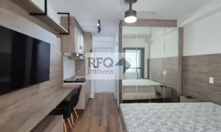 Studio moderno para locação em condomínio na Vila Mariana, São Paulo-SP: 1 quarto, 1 sala, 1 banheiro, 28m². Venha conferir!