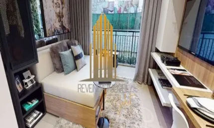 Condomínio constantino campo belo, studio de 34m² com 1 dormitório, varanda, sem vaga.