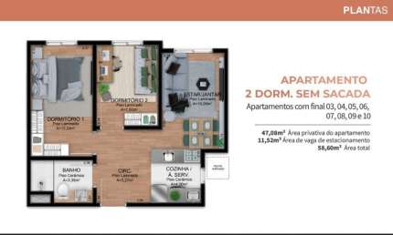 Apartamento com 2 quartos à venda na Cléberson Luciano Frolich, 150, Canudos, Novo Hamburgo, 47 m2 por R$ 225.062