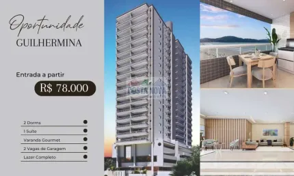 Apartamento com 2 quartos sendo 1 suíte, 2 banheiros, 1 vaga, bairro guilhermina - praia grande