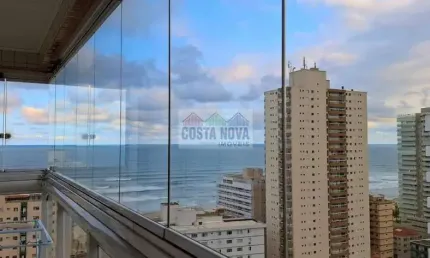 Apartamento vista com 2 dormitórios, 3 banheiros e 2 vagas de garagem na Aviação - Praia Grande - SP