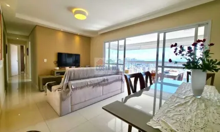 Apartamento 111m², 3 quartos, 1 suíte, 2 vagas, varanda e churrasqueira, vista livre, ponta da praia