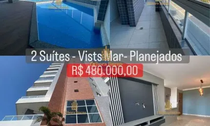 Pé na Areia, Vista Mar, 2 Suites Planejados, Só 480 Mil, Varanda Churrasq, Lazer