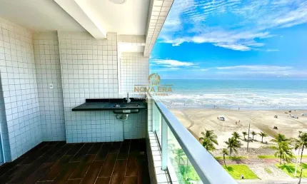 Frente mar! pronto para morar fino acabamento 2 dormts 1 suíte varanda gourmet
