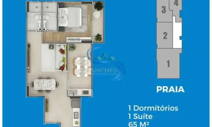 Apartamento com 1 quarto, Balneário Flórida, Praia Grande - R$ 395 mil, Cod: 6463