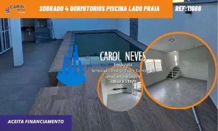 Sobrado 3 dormitorios piscina lado praia  financiamento bancario itanhaem