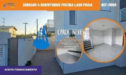Sobrado 3 dormitorios piscina lado praia  financiamento bancario itanhaem