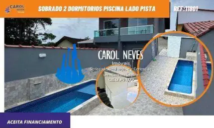 Sobrado 2 dormitorios piscina lado pista financiamento bancario mongagua