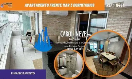 APARTAMENTO FRENTE MAR 3 DORMITORIOS 1 SUITE PISCINA FINANCIAMENTO MONGAGUA