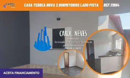 Casa terrea nova 2 dormitorios lado pista financiamento bancario mongagua