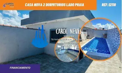 Casa nova geminada 2 dormitorios piscina financiamento lado praia itanhaem