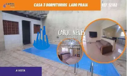 Casa 3 dormitorios piscina lado praia a vista mongagua