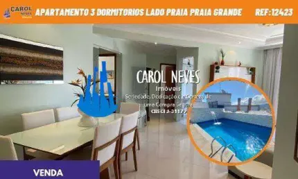 APARTAMENTO 3 DORMITORIOS PISCINA LADO PRAIA FINANCIAMENTO PRAIA GRANDE