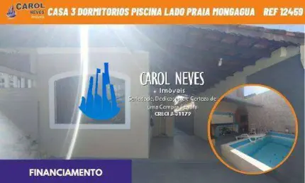 Casa 3 dormitorios piscina lado praia financiamento mongagua