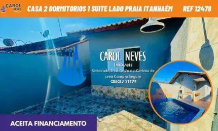 Casa 2 dormitorios 1 suite lado praia financiamento itanhaem