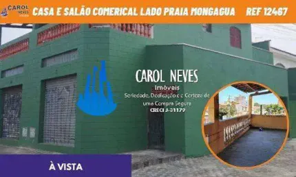 Casa 2 dormitórios salão comercial lado praia a vista mongagua