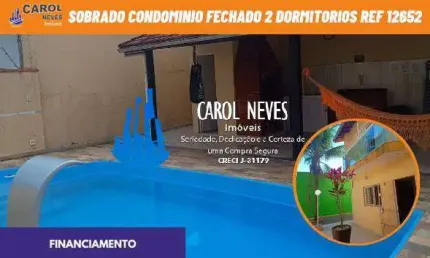 SOBRADO CONDOMINIO FECHADO 2 DORMITORIOS LADO PRAIA FINANCIAMENTO MONGAGUA