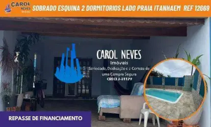 Sobrado 2 dormitorios piscina lado praia repasse financiamento itanhaem