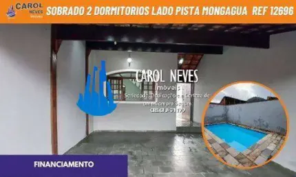 Sobrado geminado 2 dormitorios piscina lado pista financiamento mongagua