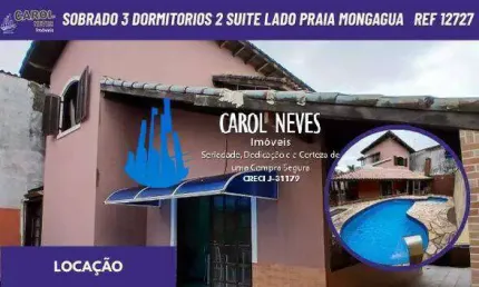 Sobrado 3 dormitorios 2 suite piscina lado praia locacao mongagua