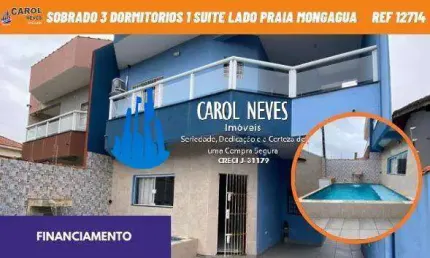 Sobrado 3 dormitorios 1 suite piscina lado praia financiamento mongagua