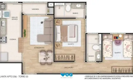 Apartamento para Venda - 56.77m², 2 dormitórios, sendo 1 suites, 1 vaga - Camaqu