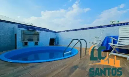 Cobertura com 263m², suíte presidencial, piscina, churrasqueira. reformada e porteira fechada - boqueirão santos.