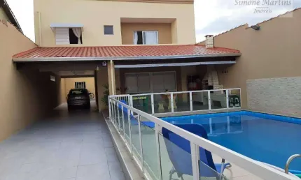 Sobrado de ALTO PADRÃO COM PISCINA E LAZER A 250M DA PRAIA  com 5 dormitórios à venda, 320 m² por R$ 750.000 - Parque Jequitiba - Itanhaém/SP