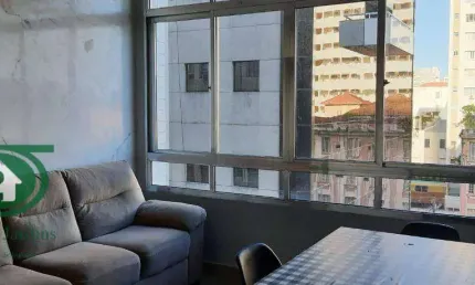 Aluga apartamento mobiliado em santos/sp – 1 dormitório, frente vista para à praia do gonzaga , garagem