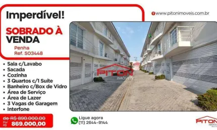 Casa em condomínio fechado com 3 quartos à venda na Rua Enéas de Barros, 645, Penha, São Paulo